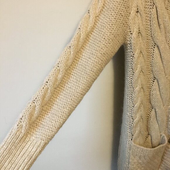 Y2K Tomboy Jeans Long Chunky Cream Cable Knit Wool Blend Button Up Sweater - Picture 6 of 15